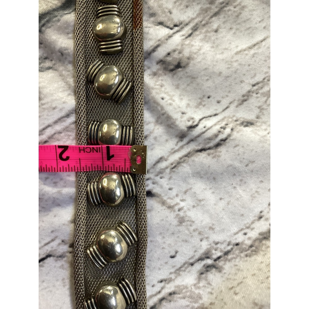 Vintage Western Metal Mesh Studded Leather Belt Silver Black Size 32 1514 - Picture 6 of 6